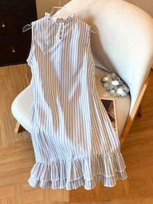 Franclia Women's Casual Sweet Bow Tie Sleeveless Blue And White Striped Dress Bow Neck Dress Sleeveless Dress Summer Dress - Blue - View 2