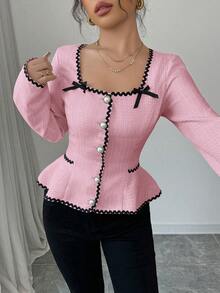 Elenzga 女士长袖休闲简约衬衫，日常穿着