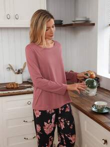 SHEIN Doze Lane Conjunto de pijama de manga larga con estampado floral para mujer, informal - Multicolor - Ver 5