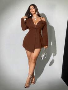 Viva Relle Sexy Niche Design Off-Shoulder Plus Size Red Suit For Christmas Party - Brown - View 5