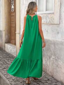 Brillora Women's Casual Green Smock Halter Maxi Dress With Frill Hem Sleeveless Design Green Beach Dress Women Vacation Dress Green Summer Dress Women - Green - View 2