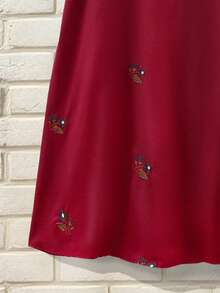 SHEIN Franclia Đầm dài thanh lịch cổ tròn thêu ren phối nhiều mảnh dành cho nữ - Đỏ - Xem 5