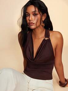 Travachic 女士纯色露背系带上衣，适合度假休闲场合，夏季假期、春假、派对、海滩、春季、情人节、女士情人节礼物、狂欢节服装，优雅，印花图案，春夏皆宜，派对上衣，夏季上衣，情人节上衣，婚礼宾客上衣，生日上衣，派对上衣，优雅女士上衣，印花上衣，夏季上衣，狂欢节服装，墨西哥风情波西米亚风上衣，不对称设计 - 彩色 - 查看 5