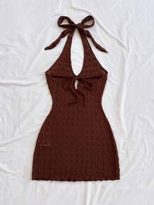 Soleia Women's Beach Vacation Starfish Halter Backless Mini Dress Starfish Dress Brown Summer Dress, Loose Fit, Suitable For Party, Date - Multicolor - View 2