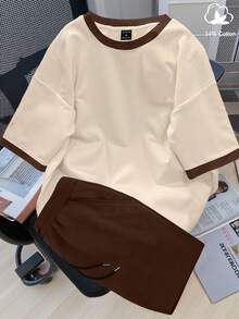 Manfinity Hypemode Men's Contrast Trim Raglan Short Sleeve Crew Neck Casual T-Shirt Set, Summer - Multicolor - View 1