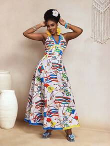 BamGleam Women's Flag Print Dress, Fashionable Vacation Wear - Multicolor - View 6