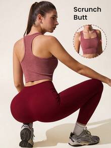 Core Rhythm ملابس علوية رياضية للنساء بياقة مربعة وأكمام ضيقة مصنوعة من خيوط AB، بتصميم دوبامين للياقة البدنية والرياضات الخارجية والتمرينات اليوغا - الأحمر - مشاهدة 2