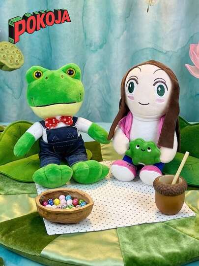 Muñeca de peluche adorable de niña rana, el Sr. Rana de la animación del juego es una decoración de escritorio familiar adorable y un regalo perfecto para cumpleaños y fiestas para amigos