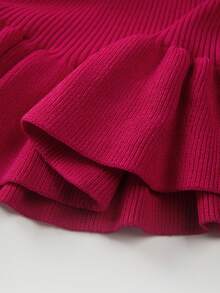 Breezaya Vestido de suéter de punto acanalado con volantes en el bajo, sin cinturón, para ropa de Año Nuevo - Rosa Roja - Ver 7
