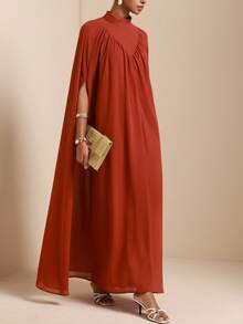 SHEIN Veneréa Rochie maxi elegantă pentru femei, stil vintage, lejeră, stil pelerină, cu decolteu înalt și decolteu în V, croială lejeră