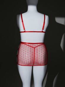 SHEIN 3pcs Plus Size Lace Sexy Lingerie Set - Red - View 2