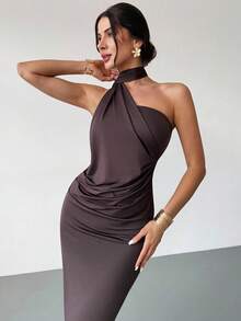 Firerie Đầm nữ màu nâu mocha cổ yếm bất đối xứng thắt eo, đầm dài thiết kế thắt eo thời trang, đầm thường ngày mùa xuân/hè, đầm thiết kế nhún eo, thích hợp cho đi làm, thanh lịch, gợi cảm, đi nghỉ mát, đi biển, phong cách bohemian, Hawaii, lễ hội âm nhạc, tiệc tùng, công sở. - Cà phê nâu - Xem 7