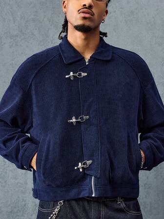 Casual Chaqueta de hombre de manga larga con botones y cuello de pana para otoño