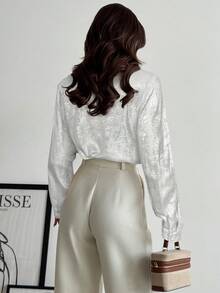 Firerie White,Autumn,Elegant,Office Women's Long Sleeve Blouse Vintage-Inspired Scarf Collar Poplin Top,Business Casual Chic Fitted Luxury Commuter Blouse - White - View 2