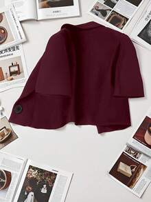 Franclia Elegant Short Sleeve Blazer Jacket, Suitable For Daily Commute - Burgundy - View 2