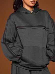 COUREZ Oversized Hoodie With Stripes /Y2K Fall Winter Clothes For Women Cozy Fall And Winter Clothes For Women Sweatshirts For Women New Year Sweaters Lounge Women Sets Sweatsuit Sets For Women 2 Piece Sets - Black - View 6