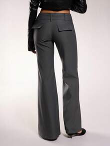 Normani 女士时尚百搭喇叭裤，腰部配有孔眼扣设计 - 灰色 - 查看 2