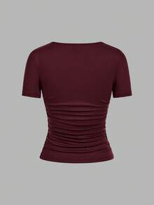 SHEIN EZwear Bộ 4 áo thun nữ tay ngắn cổ tròn màu trơn, kiểu dáng tối giản, thoải mái, phù hợp cho mùa xuân/hè, lễ hội, áo tay ngắn ôm dáng. - Nhiều màu - Xem 9