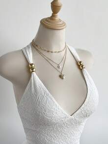 Elamini 春夏女士蕾丝刺绣层叠荷叶边连衣裙，优雅性感奢华修身迷你裙，适合约会和休闲外出等多种场合。 - 白色 - 查看 6