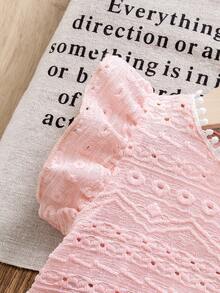 SHEIN Vintaside Kids 2件套女婴0-3岁休闲甜美日常外出短袖T恤背心上衣和短裤套装，春夏女婴套装可爱复古风女婴套装女童短裤套装女婴夏季服装套装 - 淺粉色 - 查看 7