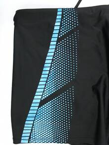 Manfinity Swimmode 男士夏季沙滩撞色抽绳腰泳裤 - 黑色 - 查看 6