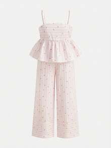 Firerie Kids Firerie Kids Tween Girl Spaghetti Strap Square Neck Striped Summer Camisole Set - Pink - View 3