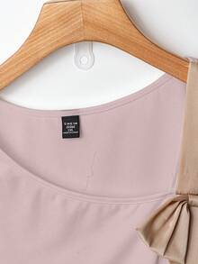 GlowEve CURVE 大码女式休闲蝴蝶结撞色装饰短袖T恤蝴蝶结上衣女式蝴蝶结衬衫可爱短袖上衣女式上衣优雅女式短袖上衣女式短袖上衣 - 粉色 - 查看 4