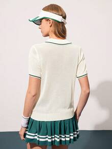 Suéter deportivo para mujer, polo de punto de manga corta - Blanco - Ver 2