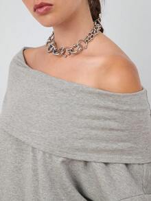 COUREZ Oversized Off Shoulder Sweatshirt /Y2K Going Out Tops  Women Clothes  Clothes Cute Off The Shoulder Top - Grey - View 6