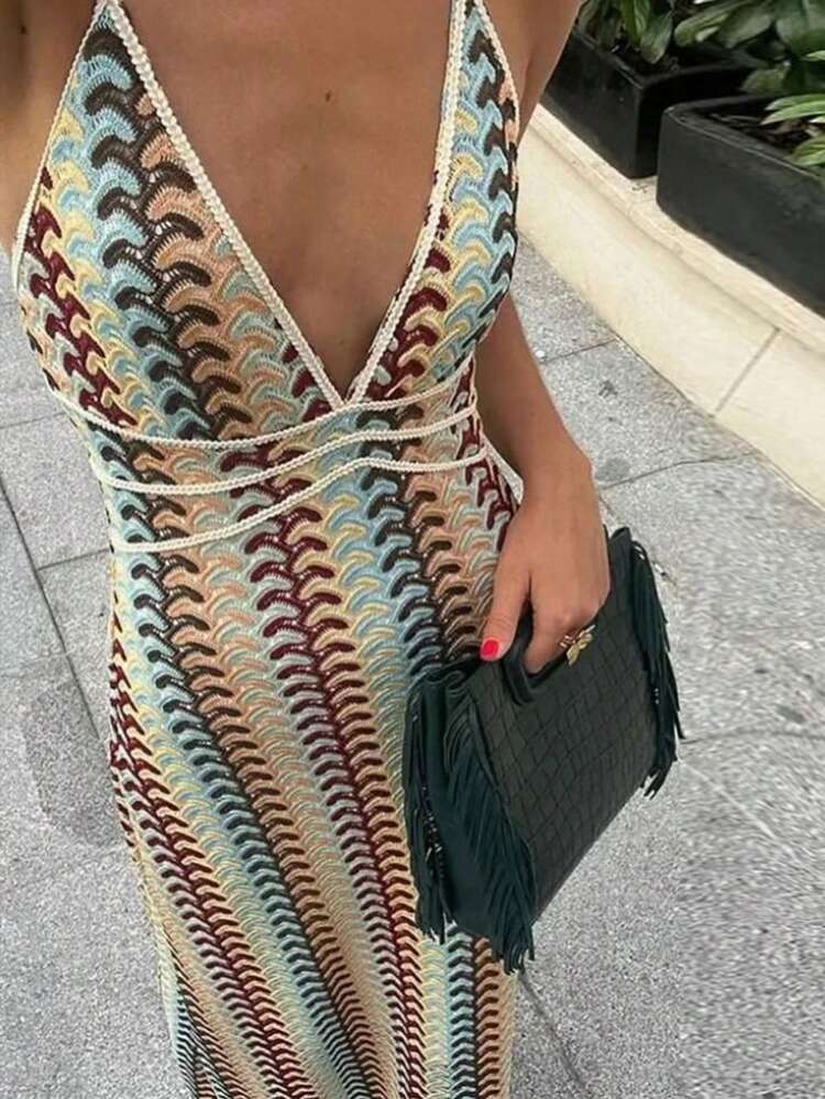 Women's Colorful Pattern Vacation Style Halter Dress Cruise Outfit For Women Sundress