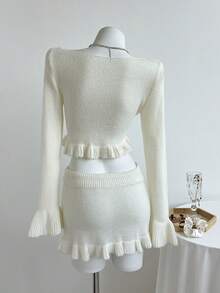 SHEIN Unity 两件套女士性感针织毛衣套装，夏季百搭 - 白色 - 查看 2