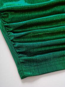 Olithes Women's Fashionable Pleated Cropped Fitted Tank Top, Summer Green Shimmer Top Green Top Women Green Tops Emerald Green Top Bow Shoulder Top - Green - View 4