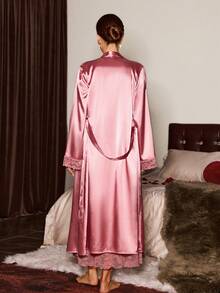 Slumberist Sexy Lace Camisole Nightgown And Faux Silk Lace Trim Robe Set Sexy 2piece Nightgown Gown And Robe Set Lingerie Robe Set Lingerie Gown Satin Night Gown - Dusty Pink - View 2