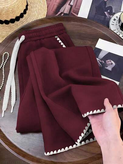 Resyla Pantalones de mujer / Pantalones rectos casuales cómodos / Pantalones rectos holgados de ajuste ceñido para primavera y otoño / Pantalones de encaje de color block para mujer / Otoño e invierno