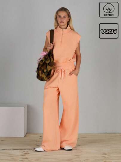 COUREZ 无袖高领拉链卫衣 / 女士夏季 Y2K 夏季上衣 夏季休闲运动纯棉复古款