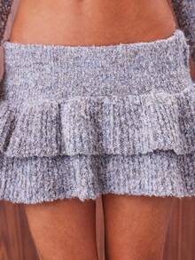 COUREZ 荷叶边针织迷你裙 / Y2K 出门穿搭 秋季女装 秋装 可爱冬装 - 灰色 - 查看 7