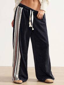 Bohemela 女士休闲纯色针织宽松运动裤 - 黑色 - 查看 4