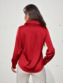 Aveloria Modichic Solid Color Button Down Long Sleeve Shirt Holiday Party Clothes Button Up Shirt Women  - Red - View 5