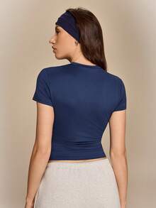 SHEIN LUNE 女士纯色圆领短袖休闲T恤夏季 - 彩色 - 查看 2