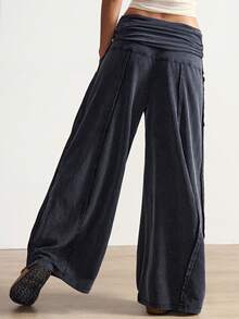 Bohemela 波西米亚风秋冬/春夏复古女式休闲纯色针织宽松阔腿水洗裤，西部乡村风格，适合音乐会、派对、海滩度假、日常穿着、返校、外出、派对、新年、2000年代Y2K夏季假期、海滩 - 黑色 - 查看 5