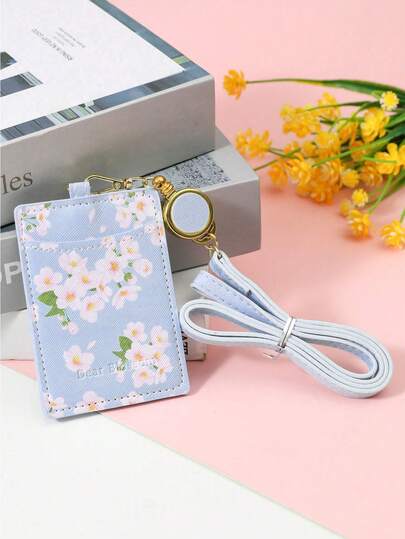 1ชิ้น ที่ใส่บัตรลายดอกไม้พร้อมสายคล้องคอ,ใช้สำหรับบัตรนักเรียน, บัตรทำงาน, บัตรธุรกิจ, ฯลฯ ฤดูใบไม้ผลิ,ของแต่งบ้าน(ฟ้า/ชมพู)