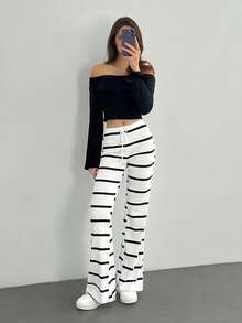 SHEIN Tall Quần nữ dáng rộng, bo thun, cạp chun, có dây rút, thích hợp cho mùa xuân/thu. - trắng - Xem 1