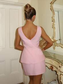 Glamine Charm 两件套女士粉色梭织棉布套装，饰有贝壳和海星金属扣，带衬里，时尚休闲办公百搭女士服装 - 粉色 - 查看 3