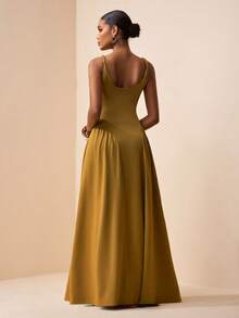 Zivah 女士纯色无袖褶皱极简连衣裙 - 黃色 - 查看 3