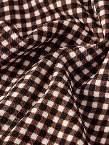 SHEIN MOD Bow Tie Black & White Plaid Ruffle Hem Mini Dress - Brown - View 4