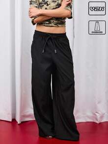 COUREZ Oversized Nylon Jogginghose mit tiefer Taille und Seitenstreifen, Y2K Herbstmode für Frauen, lässig, süß, Gym, Rückkehr zur Schule - Braun - Übersicht 1