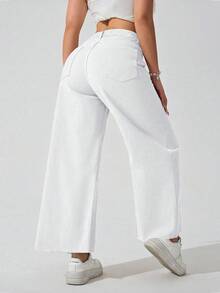 SHEIN ICON Quần jeans ống đứng rách gấu, cạp chun dành cho nữ cỡ lớn - trắng - Xem 2