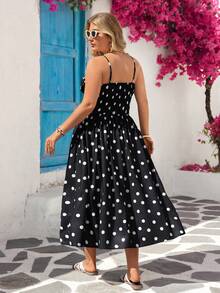 Vivid Eden 大码波点印花休闲度假吊带裙 - 黑色 - 查看 2