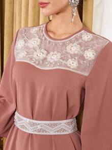 Al Najma Style Elegant 3D Floral Decor Arabic Dress For Women - Brown - View 6