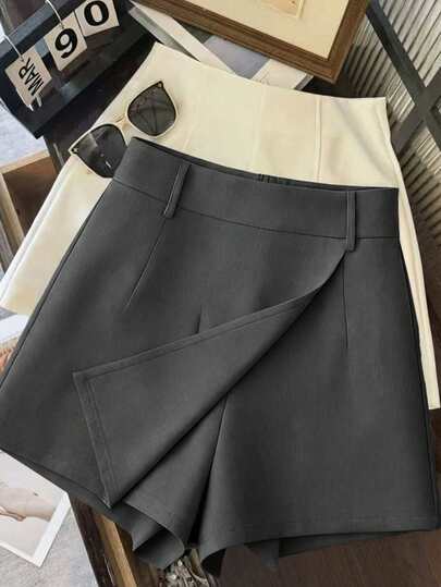 Franclia 法国时尚深灰色女士超短裤，后拉链设计